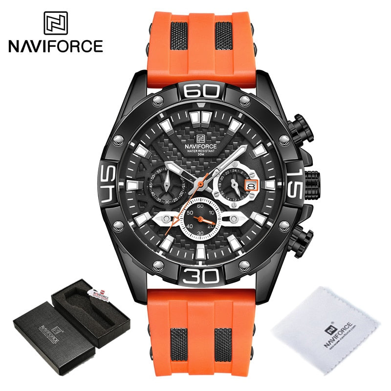 ParGrace Luxury  Silicone Strap Waterproof Sport Chronograph Quartz WristWatch Clock With Date