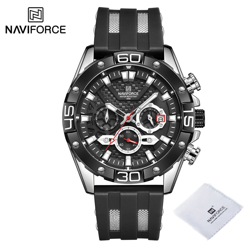 ParGrace Luxury  Silicone Strap Waterproof Sport Chronograph Quartz WristWatch Clock With Date