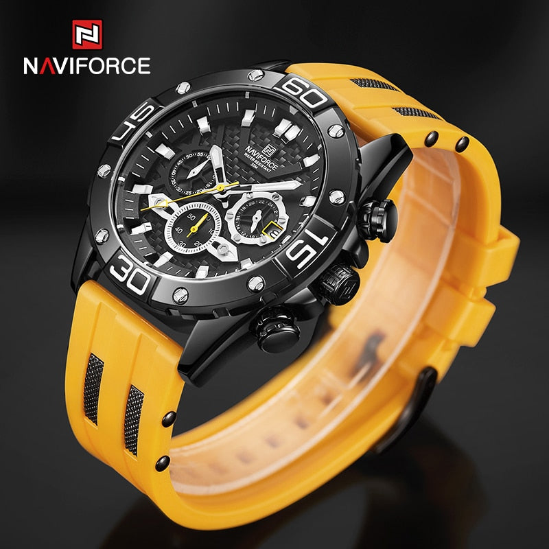 ParGrace Luxury  Silicone Strap Waterproof Sport Chronograph Quartz WristWatch Clock With Date