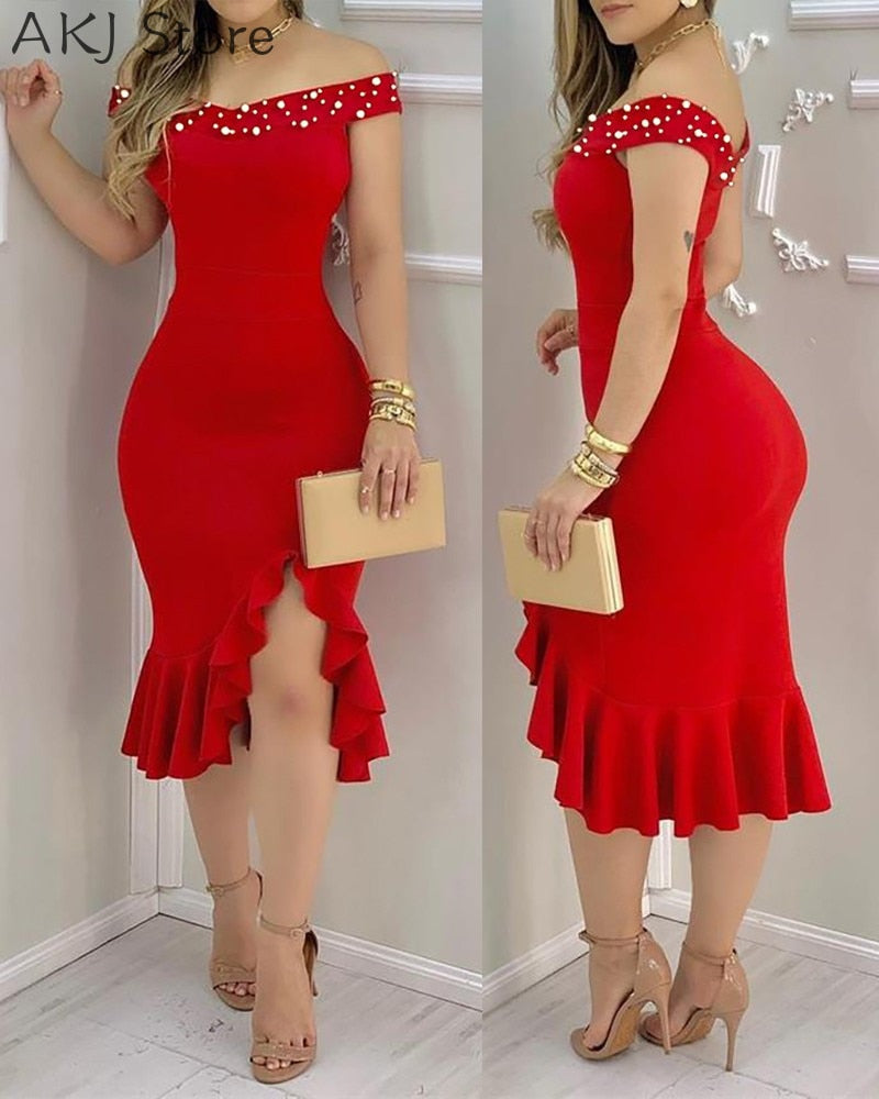 ParGrace Rhinestone Embellished Off Shoulder Bodycon