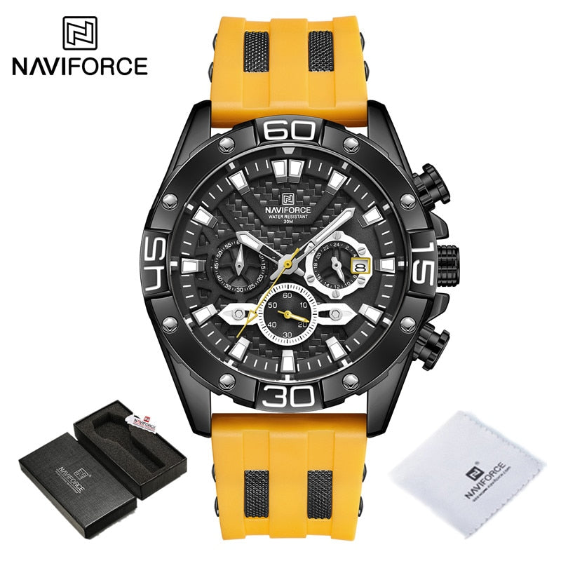 ParGrace Luxury  Silicone Strap Waterproof Sport Chronograph Quartz WristWatch Clock With Date