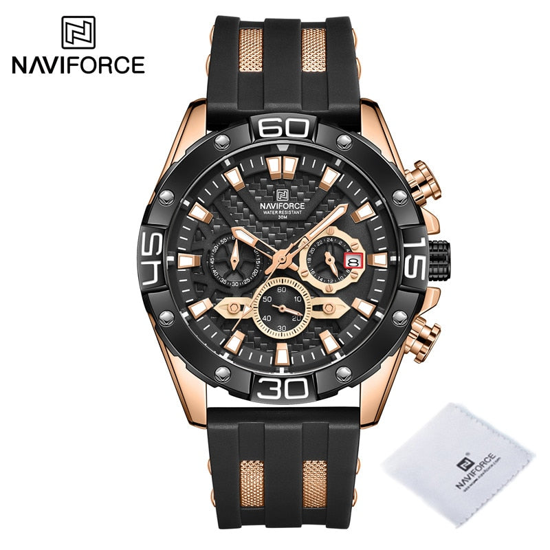 ParGrace Luxury  Silicone Strap Waterproof Sport Chronograph Quartz WristWatch Clock With Date