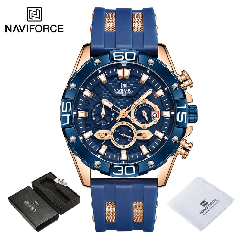 ParGrace Luxury  Silicone Strap Waterproof Sport Chronograph Quartz WristWatch Clock With Date