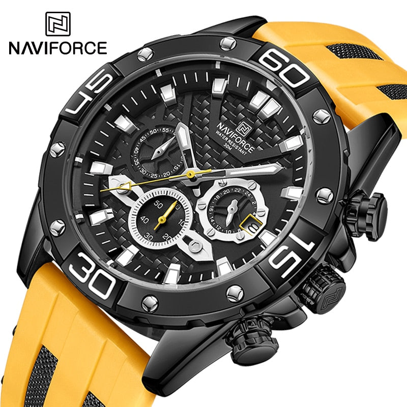 ParGrace Luxury  Silicone Strap Waterproof Sport Chronograph Quartz WristWatch Clock With Date