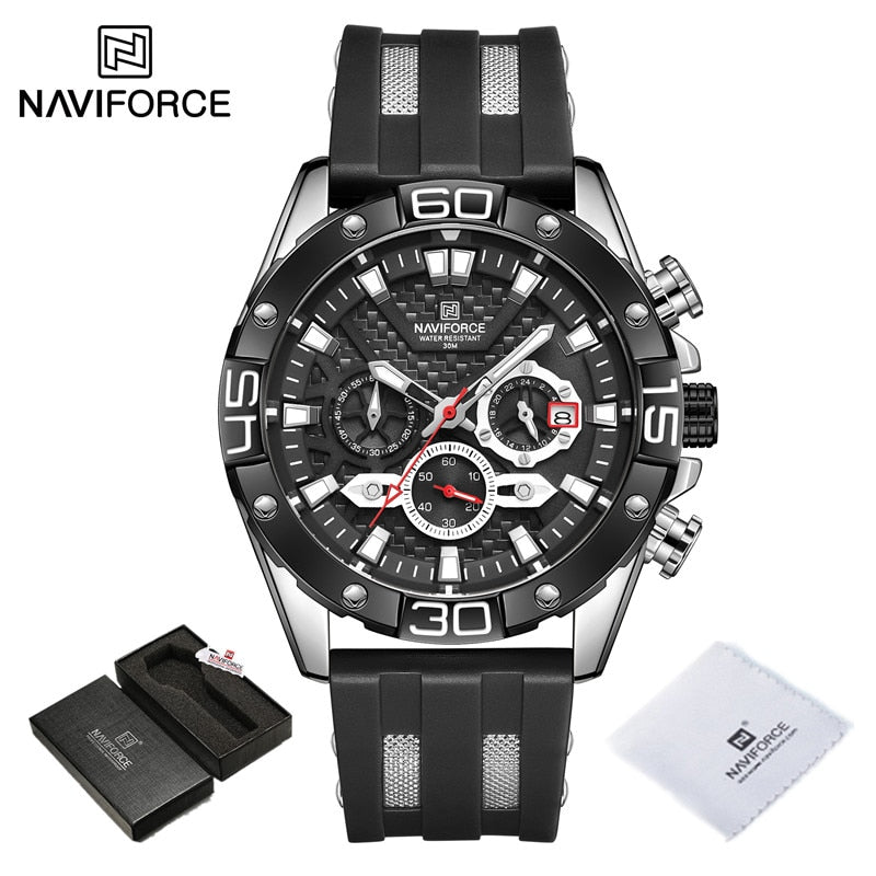 ParGrace Luxury  Silicone Strap Waterproof Sport Chronograph Quartz WristWatch Clock With Date