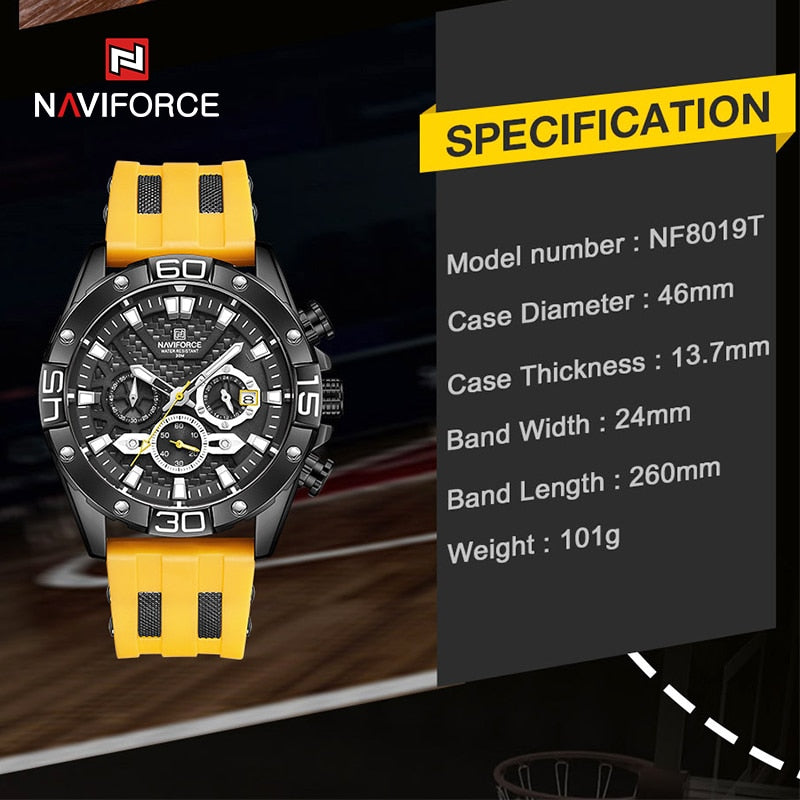 ParGrace Luxury  Silicone Strap Waterproof Sport Chronograph Quartz WristWatch Clock With Date