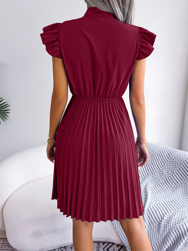 ParGrace Elegant Lace Up High Waist Large Fold Dress For Ladies Bow Collar