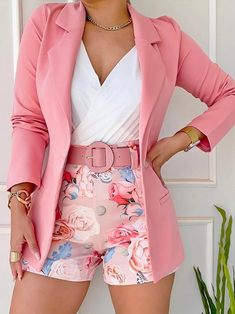 ParGrace  Two Piece Sets Womens Ladies Blazers Blazer Shorts