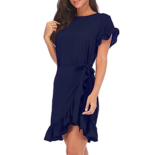 JCSS Long Sleeve Round Neck Ruffles Wrap Dresses Party Dress