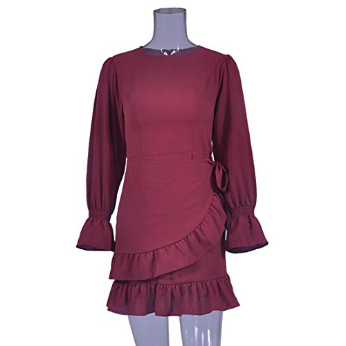 JCSS Long Sleeve Round Neck Ruffles Wrap Dresses Party Dress