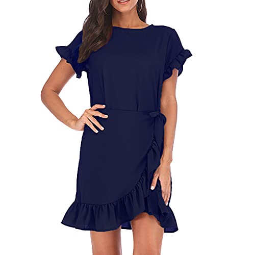 JCSS Long Sleeve Round Neck Ruffles Wrap Dresses Party Dress