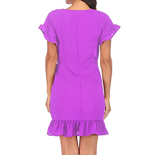 JCSS Long Sleeve Round Neck Ruffles Wrap Dresses Party Dress