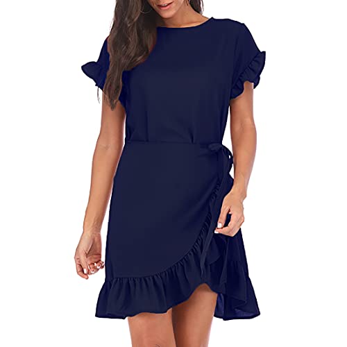 JCSS Long Sleeve Round Neck Ruffles Wrap Dresses Party Dress