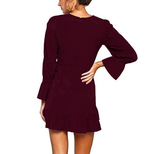 JCSS Long Sleeve Round Neck Ruffles Wrap Dresses Party Dress