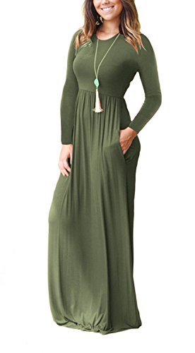 JCSS Long Sleeve Loose Plain Maxi Dresses Casual Long Dresses with Pockets