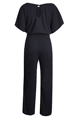 JCSS Women Casual Loose Short Sleeve Belted Wide Leg Pant Romper Jumpsuits