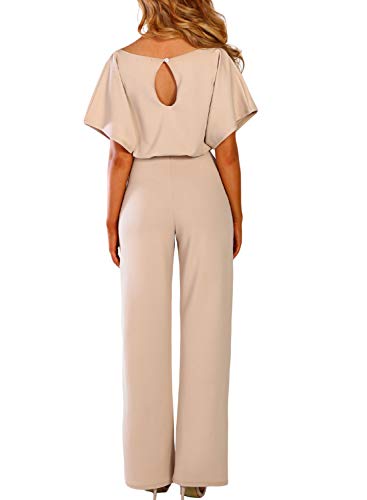 JCSS Women Casual Loose Short Sleeve Belted Wide Leg Pant Romper Jumpsuits