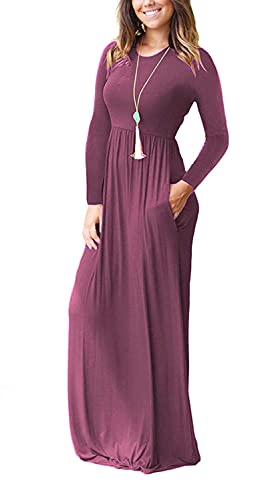 JCSS Long Sleeve Loose Plain Maxi Dresses Casual Long Dresses with Pockets