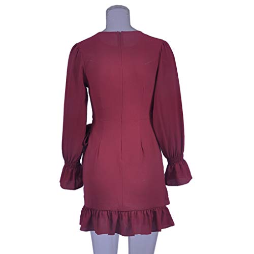 JCSS Long Sleeve Round Neck Ruffles Wrap Dresses Party Dress