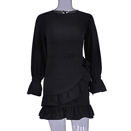 JCSS Long Sleeve Round Neck Ruffles Wrap Dresses Party Dress