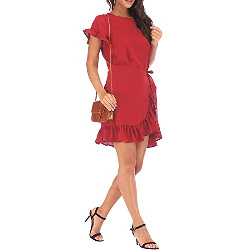 JCSS Long Sleeve Round Neck Ruffles Wrap Dresses Party Dress