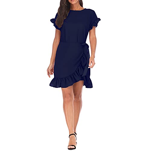 JCSS Long Sleeve Round Neck Ruffles Wrap Dresses Party Dress