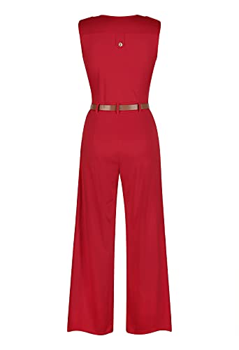 JCSS Pink Queen Womens Geometric Print Sleeveless Loose Long Belted Jumpsuits