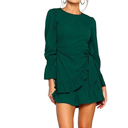 JCSS Long Sleeve Round Neck Ruffles Wrap Dresses Party Dress