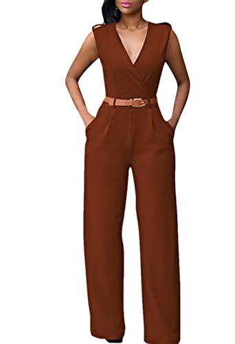 JCSS Pink Queen Womens Geometric Print Sleeveless Loose Long Belted Jumpsuits