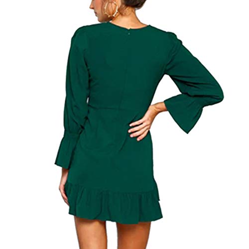 JCSS Long Sleeve Round Neck Ruffles Wrap Dresses Party Dress