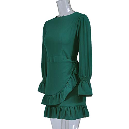 JCSS Long Sleeve Round Neck Ruffles Wrap Dresses Party Dress