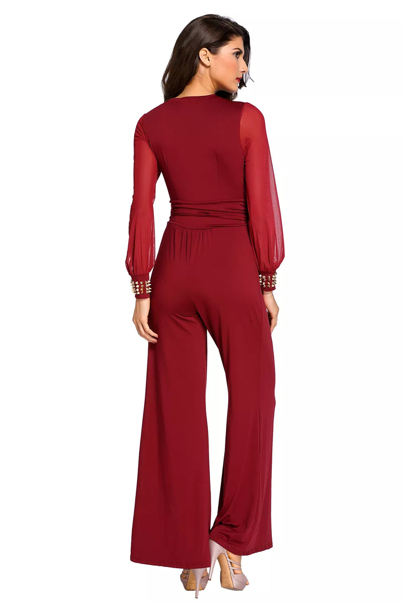 ParGrace Deep V Neck Long Sleeve Jumpsuits