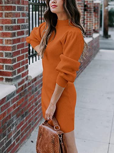 JCSS Women High Neck Long Sleeve Casual Knit Sweater Bodycon Dress for Winter A145kaqi-L Apricot