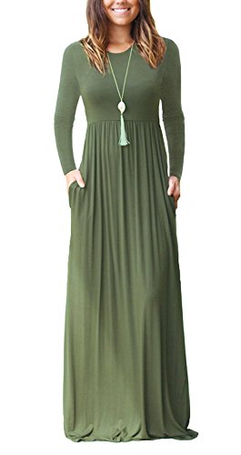 JCSS Long Sleeve Loose Plain Maxi Dresses Casual Long Dresses with Pockets