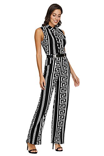 JCSS Pink Queen Womens Geometric Print Sleeveless Loose Long Belted Jumpsuits