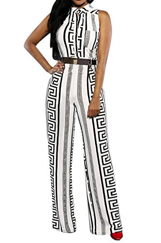 JCSS Pink Queen Womens Geometric Print Sleeveless Loose Long Belted Jumpsuits