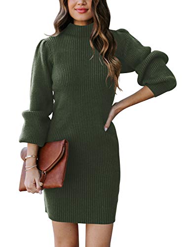 JCSS Women High Neck Long Sleeve Casual Knit Sweater Bodycon Dress for Winter A145kaqi-L Apricot