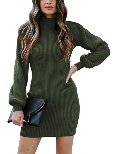 JCSS Women High Neck Long Sleeve Casual Knit Sweater Bodycon Dress for Winter A145kaqi-L Apricot