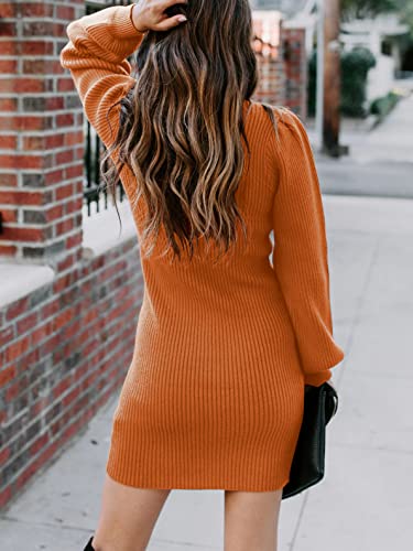 JCSS Women High Neck Long Sleeve Casual Knit Sweater Bodycon Dress for Winter A145kaqi-L Apricot