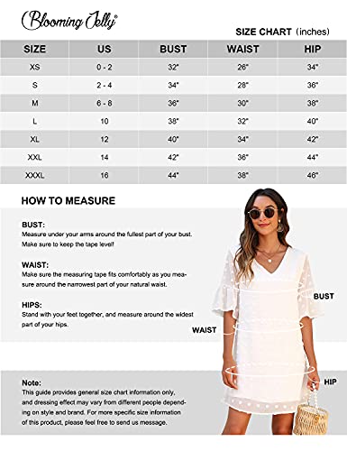 JCSS Blooming Jelly Womens White Dresses Short Sleeve V Neck Ruffle Cute Sun Dress Chiffon Flowy Shift Mini Dresses