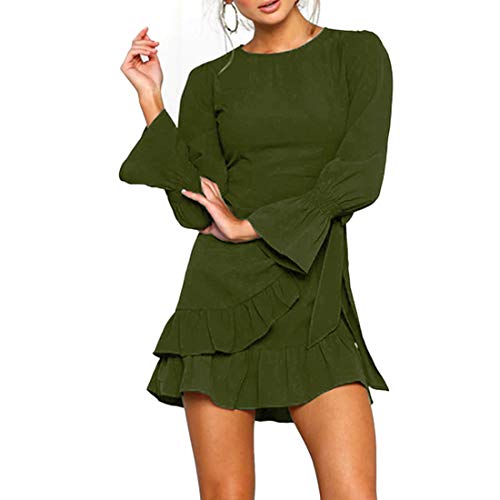 JCSS Long Sleeve Round Neck Ruffles Wrap Dresses Party Dress