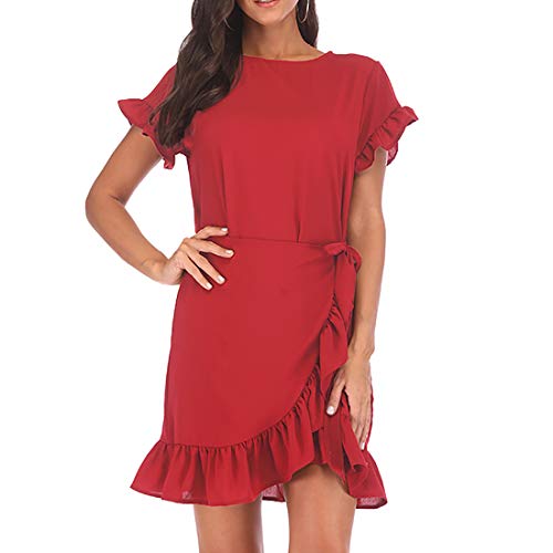 JCSS Long Sleeve Round Neck Ruffles Wrap Dresses Party Dress