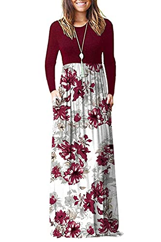 JCSS Long Sleeve Loose Plain Maxi Dresses Casual Long Dresses with Pockets