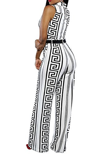 JCSS Pink Queen Womens Geometric Print Sleeveless Loose Long Belted Jumpsuits
