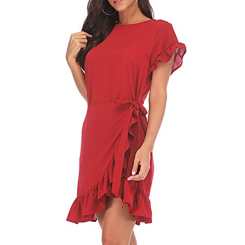 JCSS Long Sleeve Round Neck Ruffles Wrap Dresses Party Dress