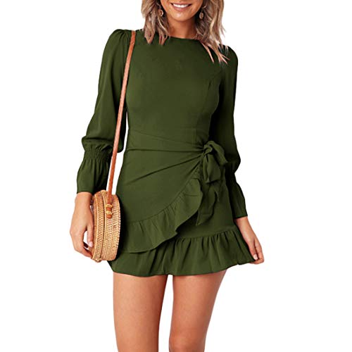 JCSS Long Sleeve Round Neck Ruffles Wrap Dresses Party Dress