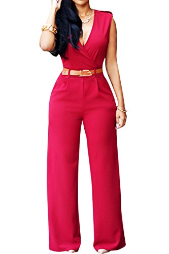 JCSS Pink Queen Womens Geometric Print Sleeveless Loose Long Belted Jumpsuits