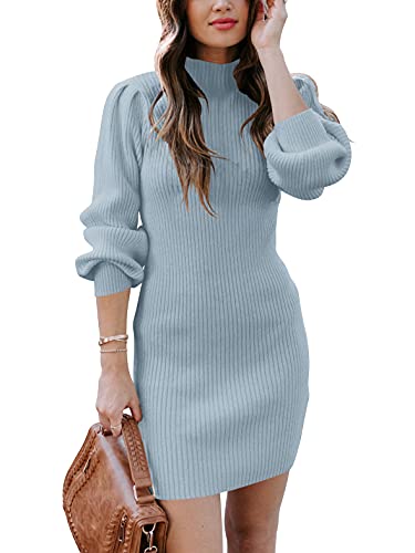 JCSS Women High Neck Long Sleeve Casual Knit Sweater Bodycon Dress for Winter A145kaqi-L Apricot