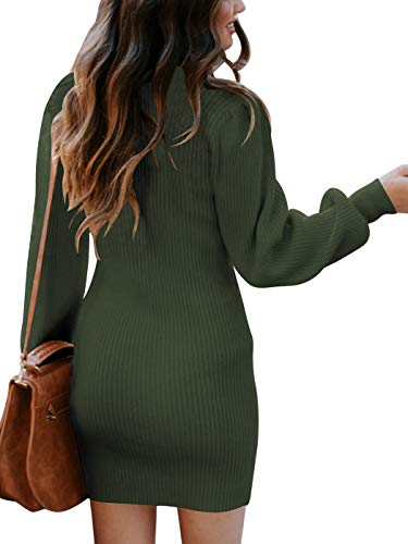 JCSS Women High Neck Long Sleeve Casual Knit Sweater Bodycon Dress for Winter A145kaqi-L Apricot