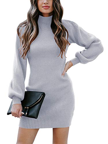 JCSS Women High Neck Long Sleeve Casual Knit Sweater Bodycon Dress for Winter A145kaqi-L Apricot